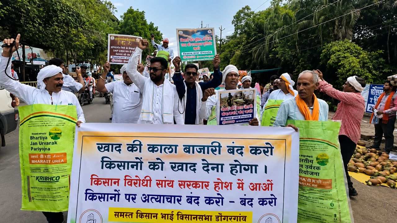 खाद संकट पर किसानों का प्रदर्शन, ट्रैक्टर के बिना डीजल नहीं देने पर भड़के, हंगामा और नारेबाजी
