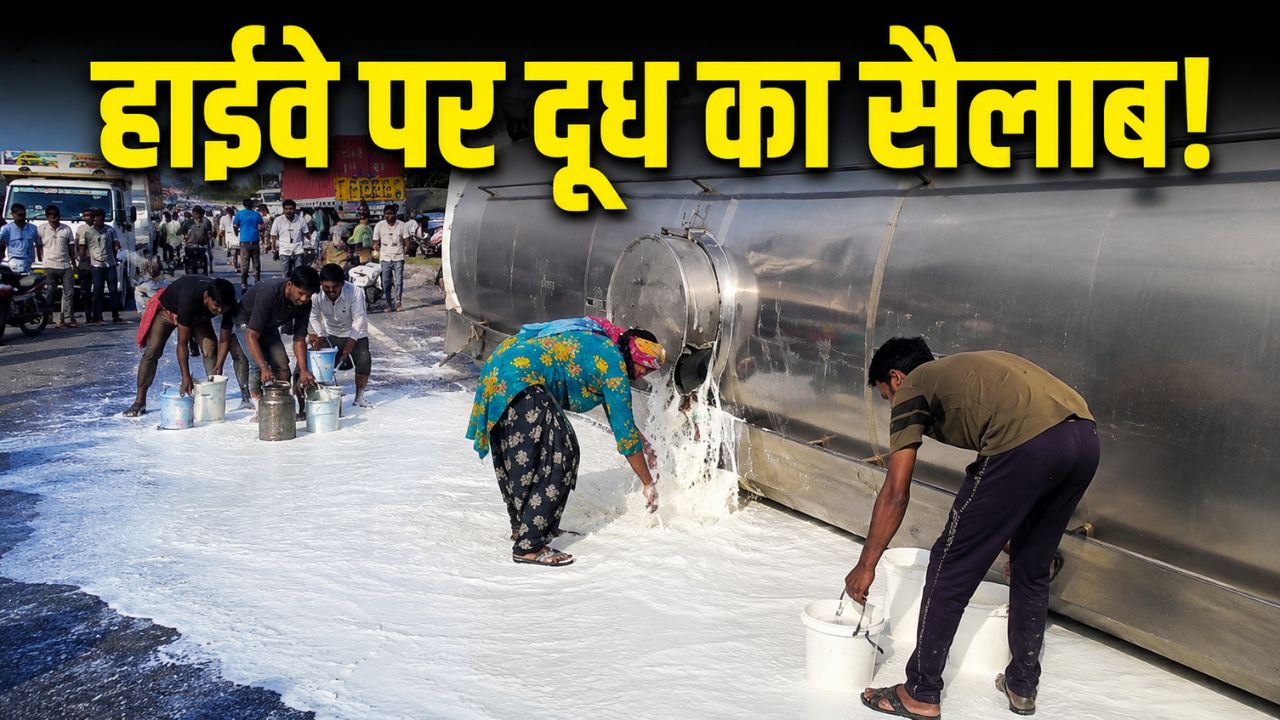 Alwar Behror Highway Milk Tanker Accident Thousands Liters Milk Spilled
